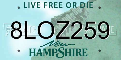 8LOZ259 New Hampshire License Plate