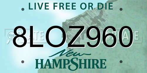 8LOZ960 New Hampshire License Plate