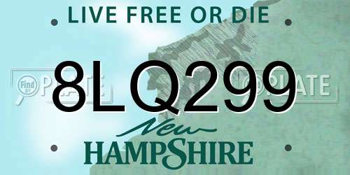 8LQ299 New Hampshire License Plate