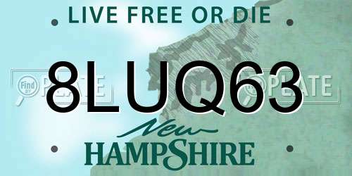 8LUQ63 New Hampshire License Plate