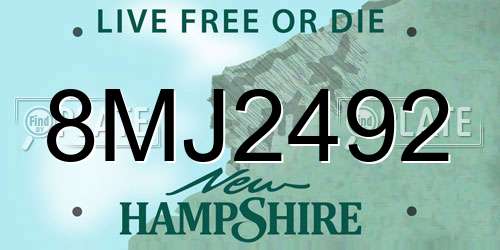 8MJ2492 New Hampshire License Plate