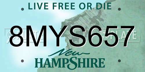 8MYS657 New Hampshire License Plate