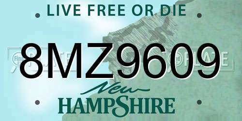 8MZ9609 New Hampshire License Plate