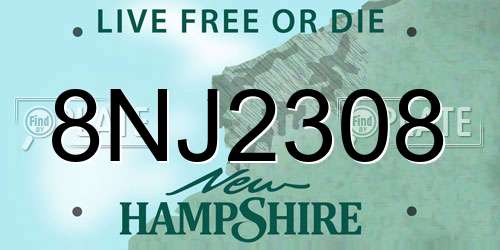 8NJ2308 New Hampshire License Plate