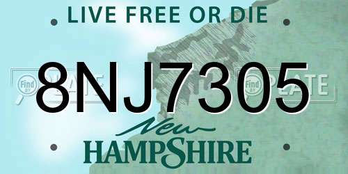 8NJ7305 New Hampshire License Plate