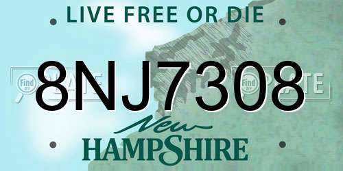 8NJ7308 New Hampshire License Plate