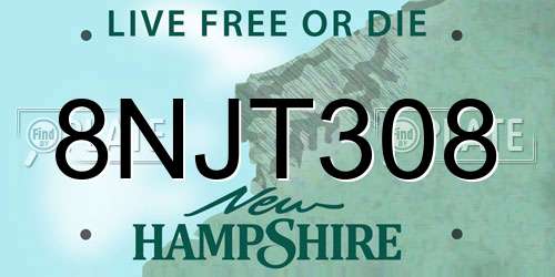 8NJT308 New Hampshire License Plate