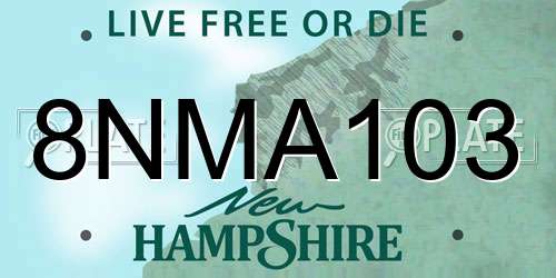 8NMA103 New Hampshire License Plate