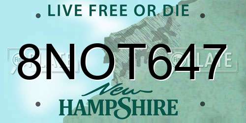 8NOT647 New Hampshire License Plate