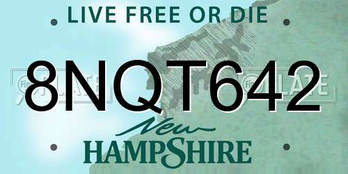 8NQT642 New Hampshire License Plate