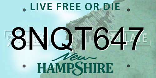 8NQT647 New Hampshire License Plate