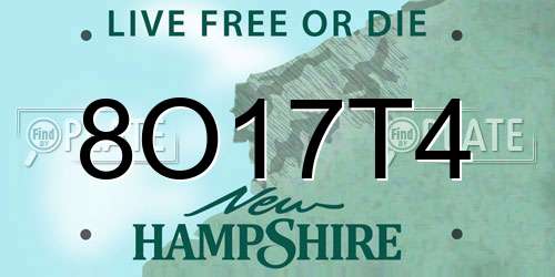 8O17T4 New Hampshire License Plate