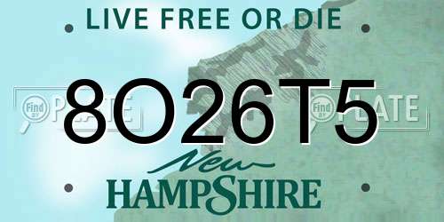 8O26T5 New Hampshire License Plate
