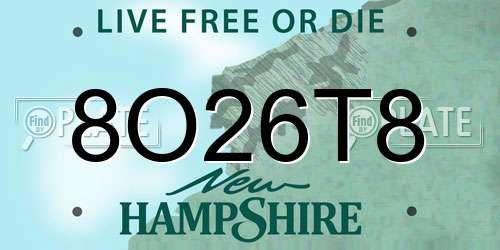 8O26T8 New Hampshire License Plate