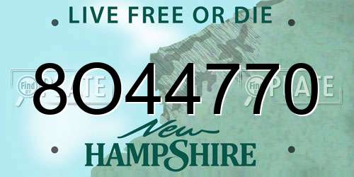 8O44770 New Hampshire License Plate