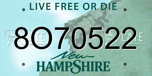 8O70522 New Hampshire License Plate