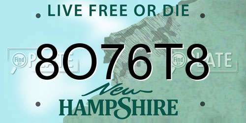 8O76T8 New Hampshire License Plate