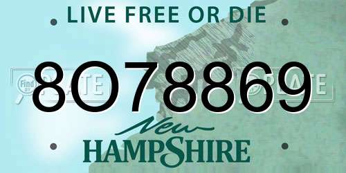 8O78869 New Hampshire License Plate