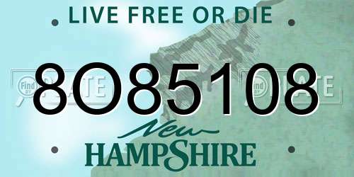 8O85108 New Hampshire License Plate