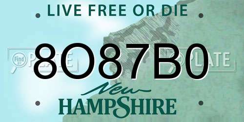 8O87B0 New Hampshire License Plate