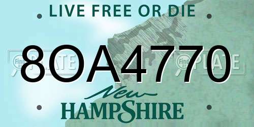 8OA4770 New Hampshire License Plate