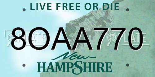 8OAA770 New Hampshire License Plate