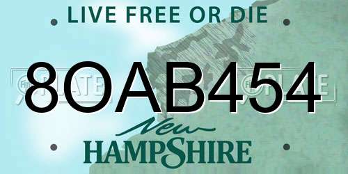 8OAB454 New Hampshire License Plate