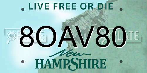 8OAV80 New Hampshire License Plate