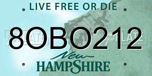 8OBO212 New Hampshire License Plate