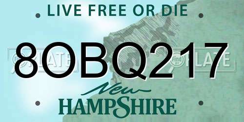 8OBQ217 New Hampshire License Plate