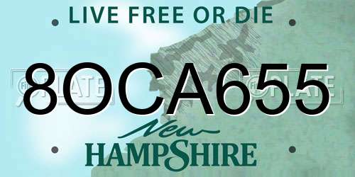 8OCA655 New Hampshire License Plate