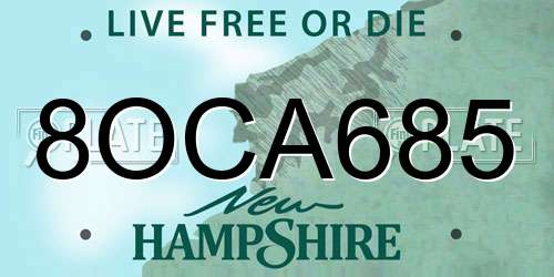 8OCA685 New Hampshire License Plate