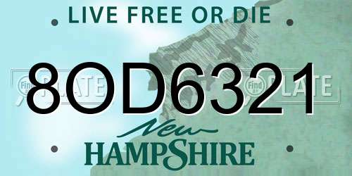 8OD6321 New Hampshire License Plate