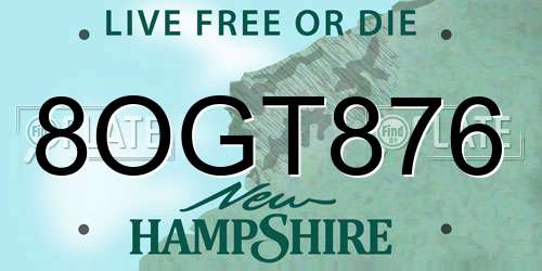 8OGT876 New Hampshire License Plate