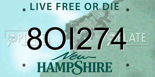 8OI274 New Hampshire License Plate