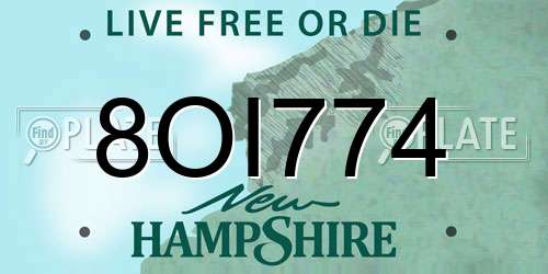 8OI774 New Hampshire License Plate