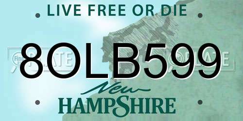 8OLB599 New Hampshire License Plate