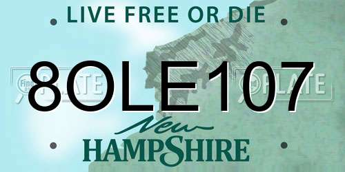 8OLE107 New Hampshire License Plate