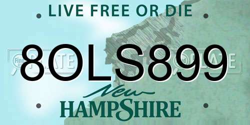 8OLS899 New Hampshire License Plate