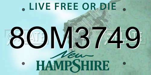 8OM3749 New Hampshire License Plate