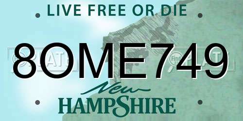 8OME749 New Hampshire License Plate