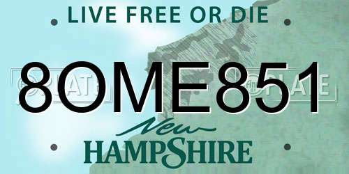 8OME851 New Hampshire License Plate