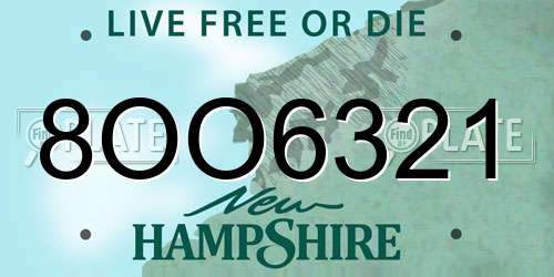 8OO6321 New Hampshire License Plate