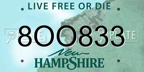 8OO833 New Hampshire License Plate