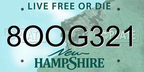 8OOG321 New Hampshire License Plate