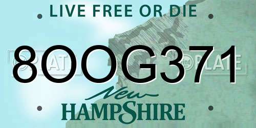 8OOG371 New Hampshire License Plate