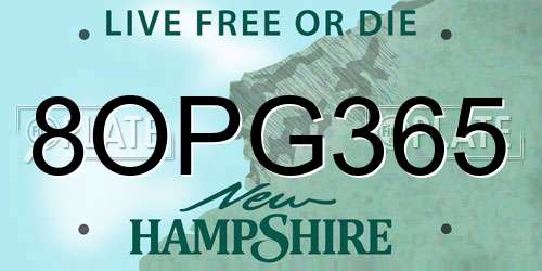 8OPG365 New Hampshire License Plate