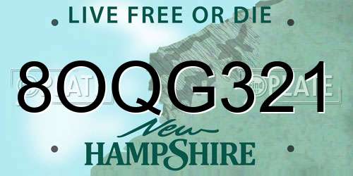8OQG321 New Hampshire License Plate