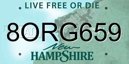 8ORG659 New Hampshire License Plate
