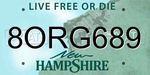 8ORG689 New Hampshire License Plate